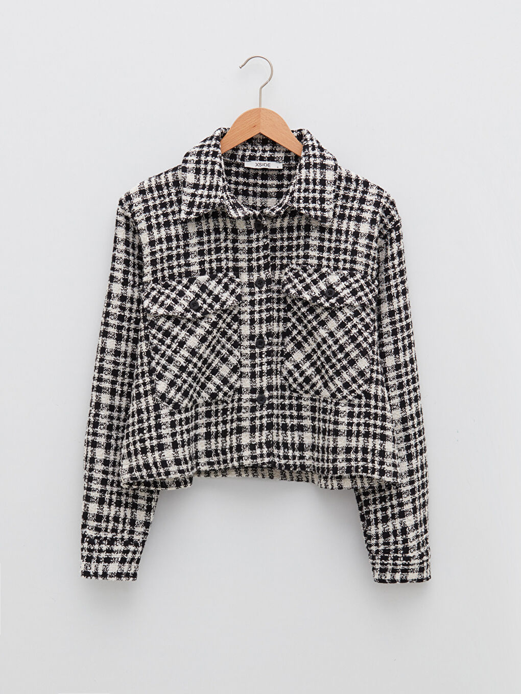Shirt Neck Plaid Long Sleeve Women's Jacket-6