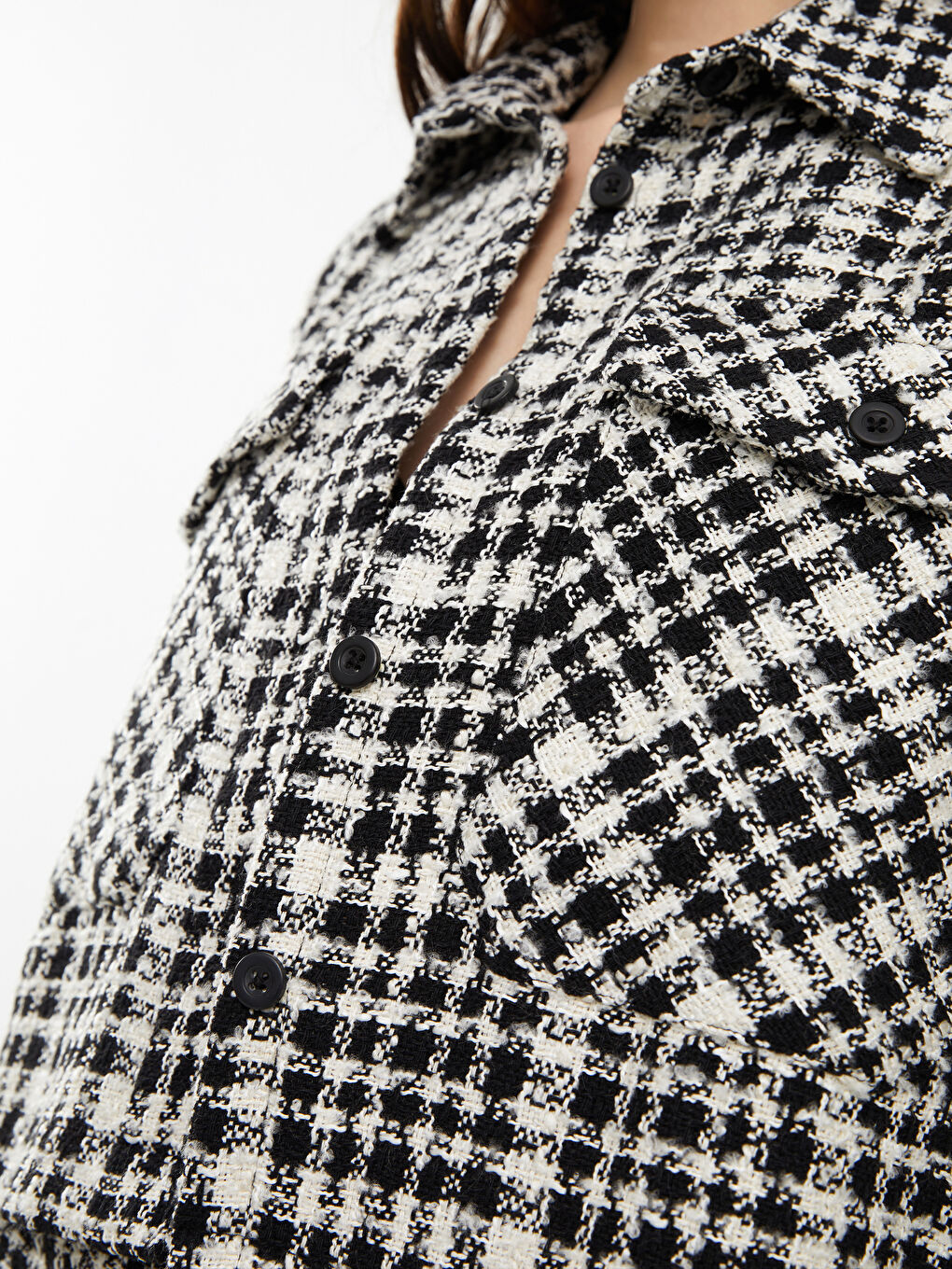 Shirt Neck Plaid Long Sleeve Women's Jacket-4