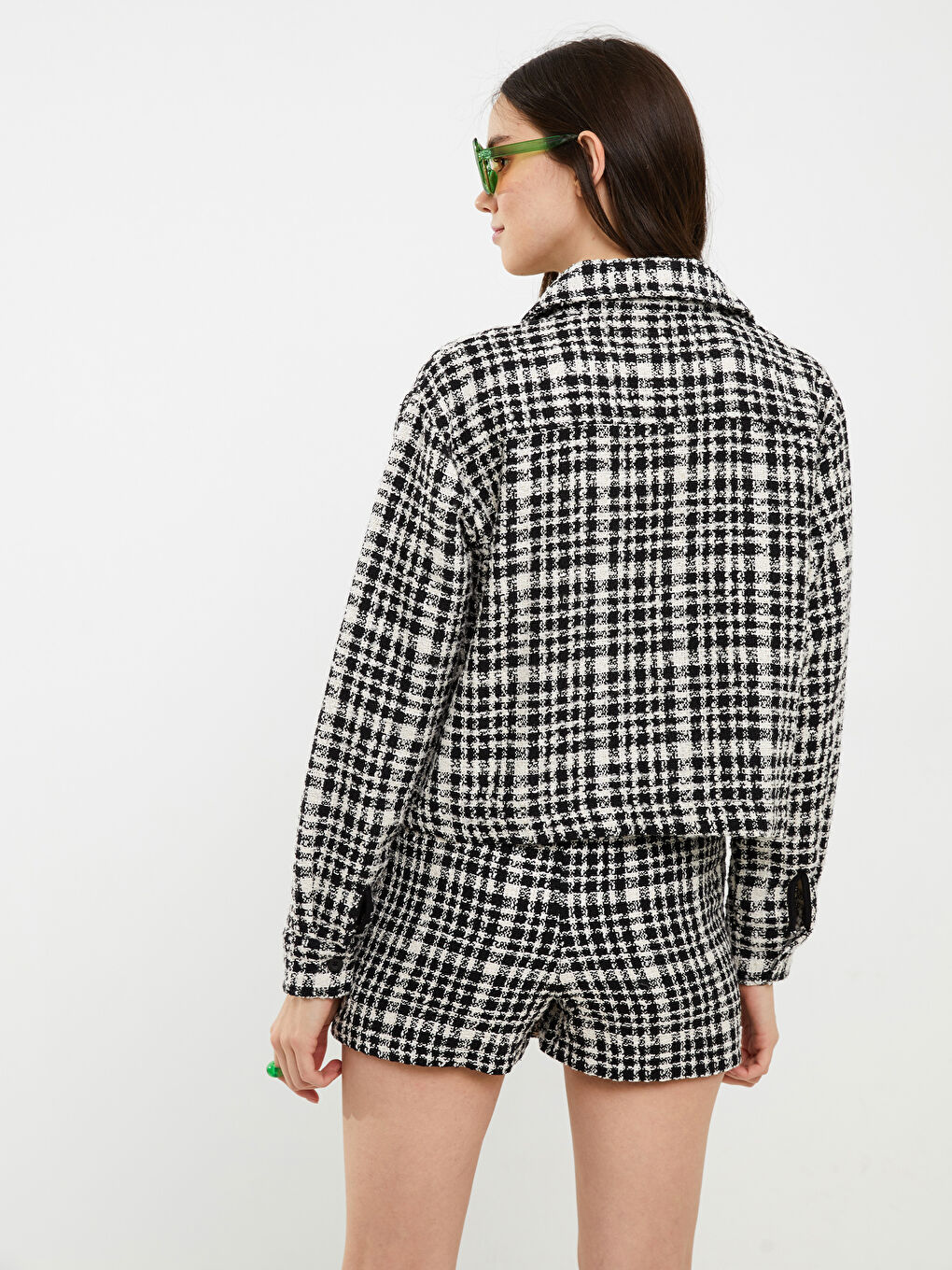 Shirt Neck Plaid Long Sleeve Women's Jacket-5