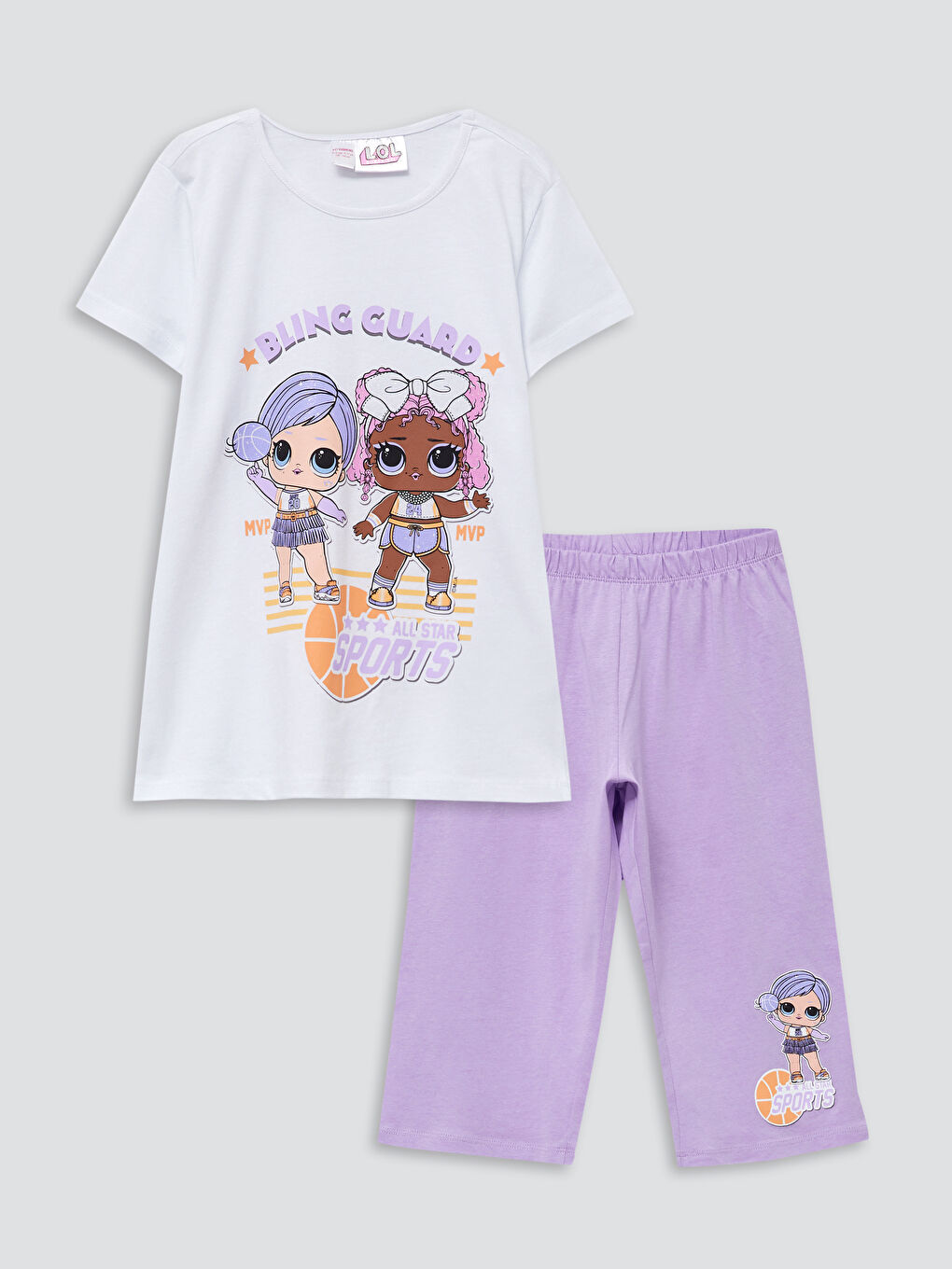 Beyaz Bisiklet Yaka LOL Surprise OMG Lisanslı Kısa Kollu Kız Çocuk Pijama Takımı