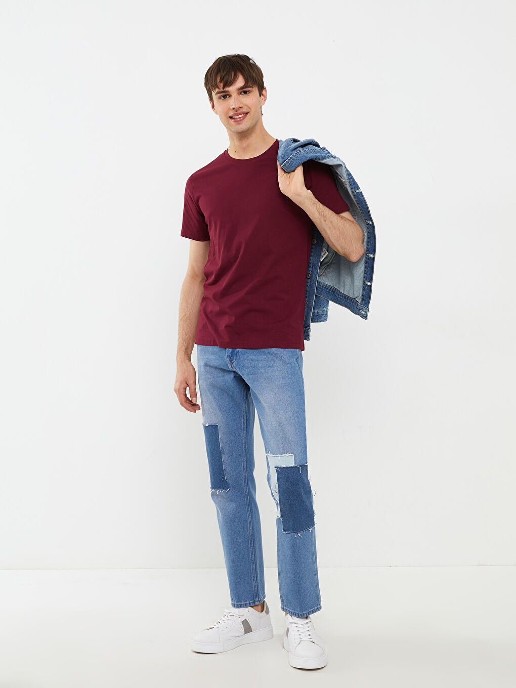 تيشيرت رجالي ياقة دائرية كم قصير قطن ممشط أساسي