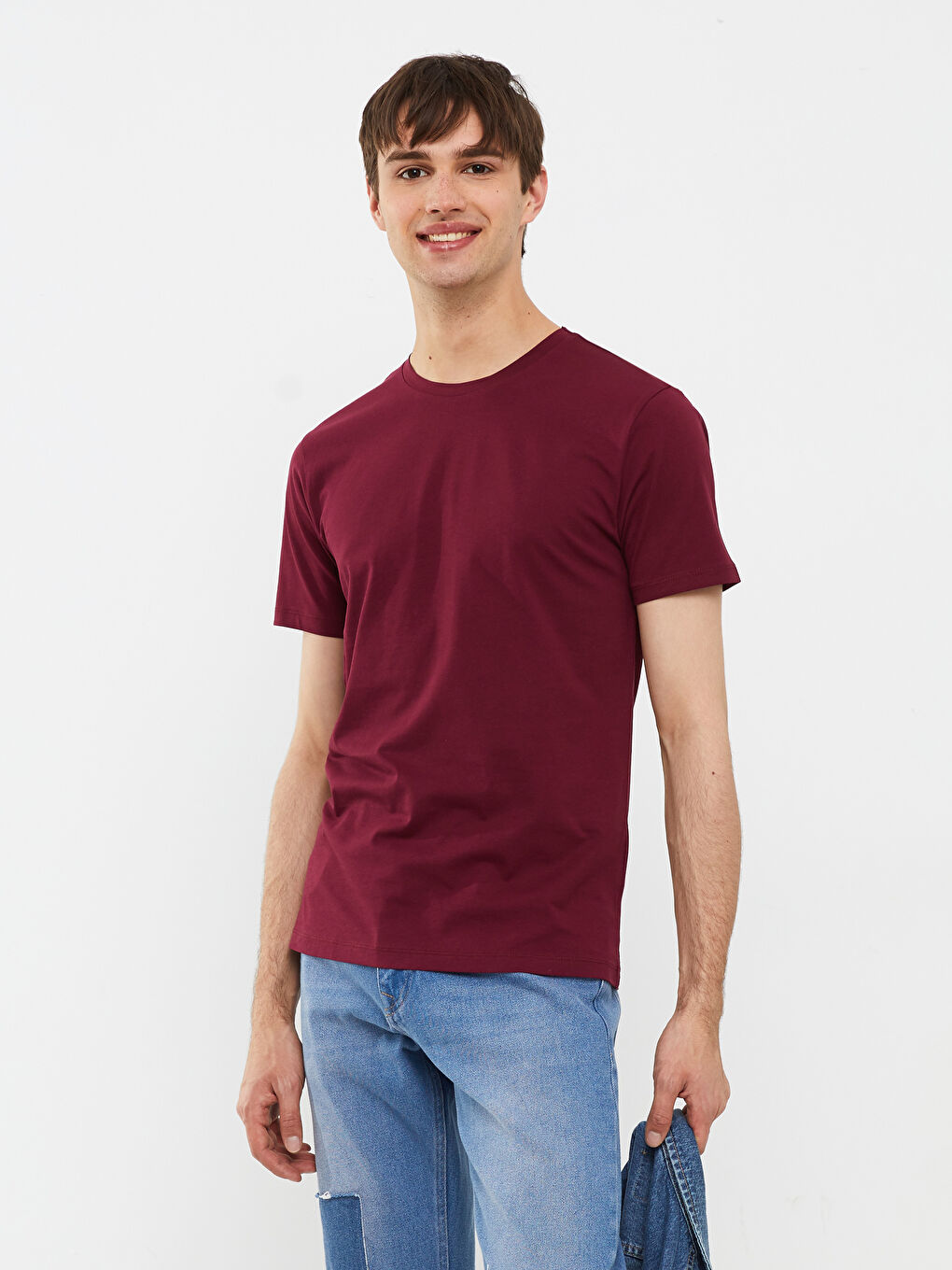 تيشيرت رجالي ياقة دائرية كم قصير قطن ممشط أساسي-1