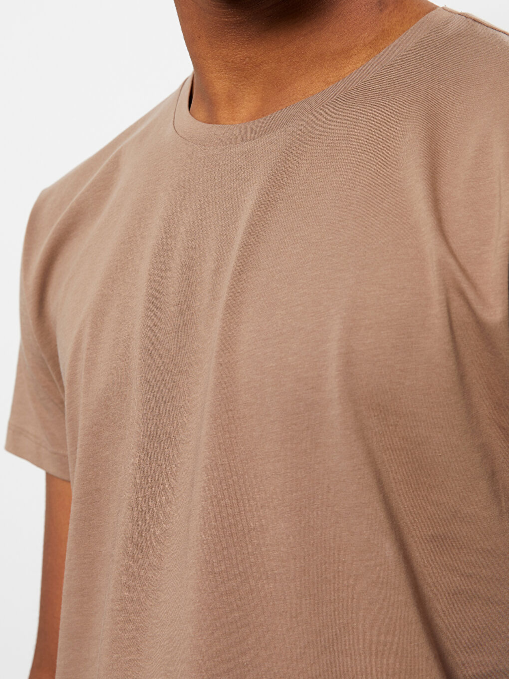 Kahverengi Bisiklet Yaka Kısa Kollu Basic Penye Erkek Tişört-3