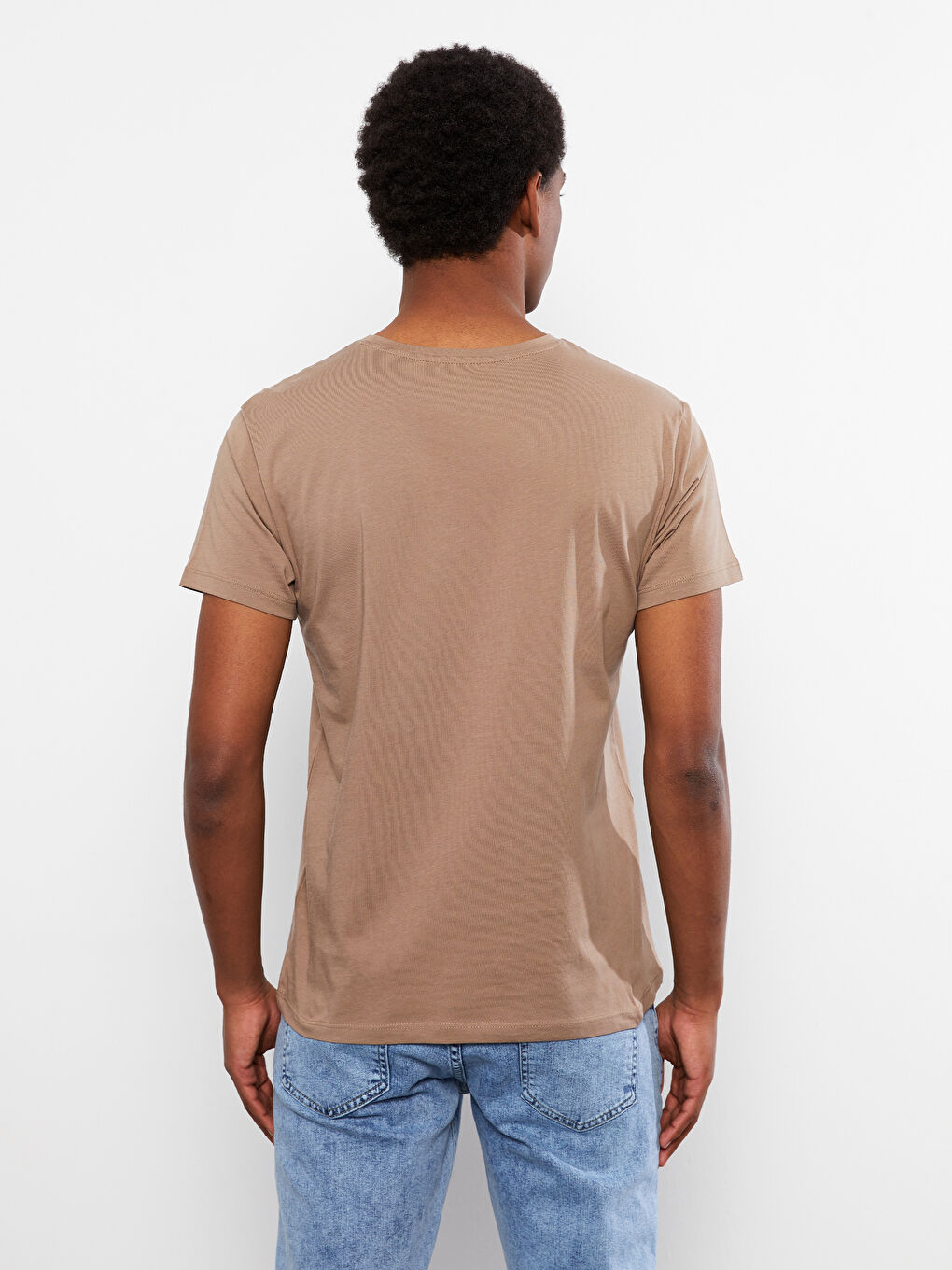 Kahverengi Bisiklet Yaka Kısa Kollu Basic Penye Erkek Tişört-4