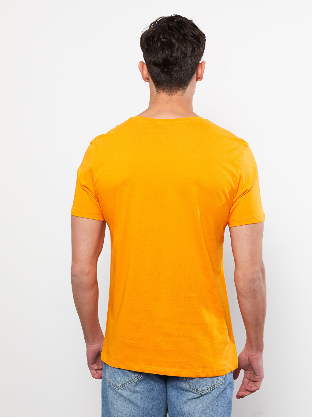 Turuncu Bisiklet Yaka Kısa Kollu Basic Penye Erkek Tişört-3