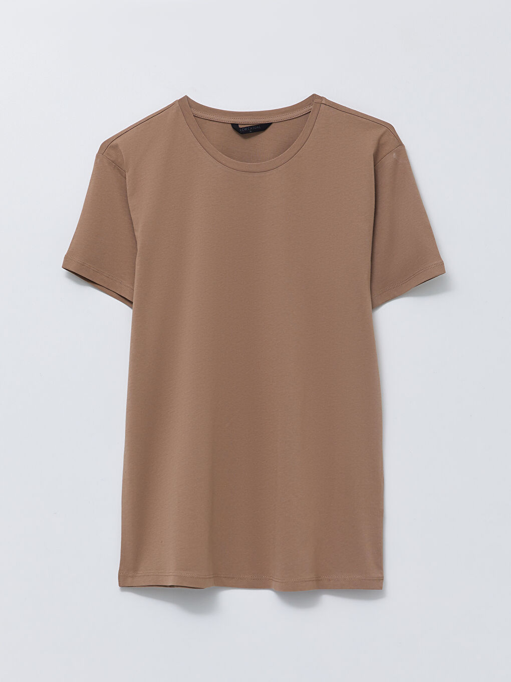 Kahverengi Bisiklet Yaka Kısa Kollu Basic Penye Erkek Tişört-5