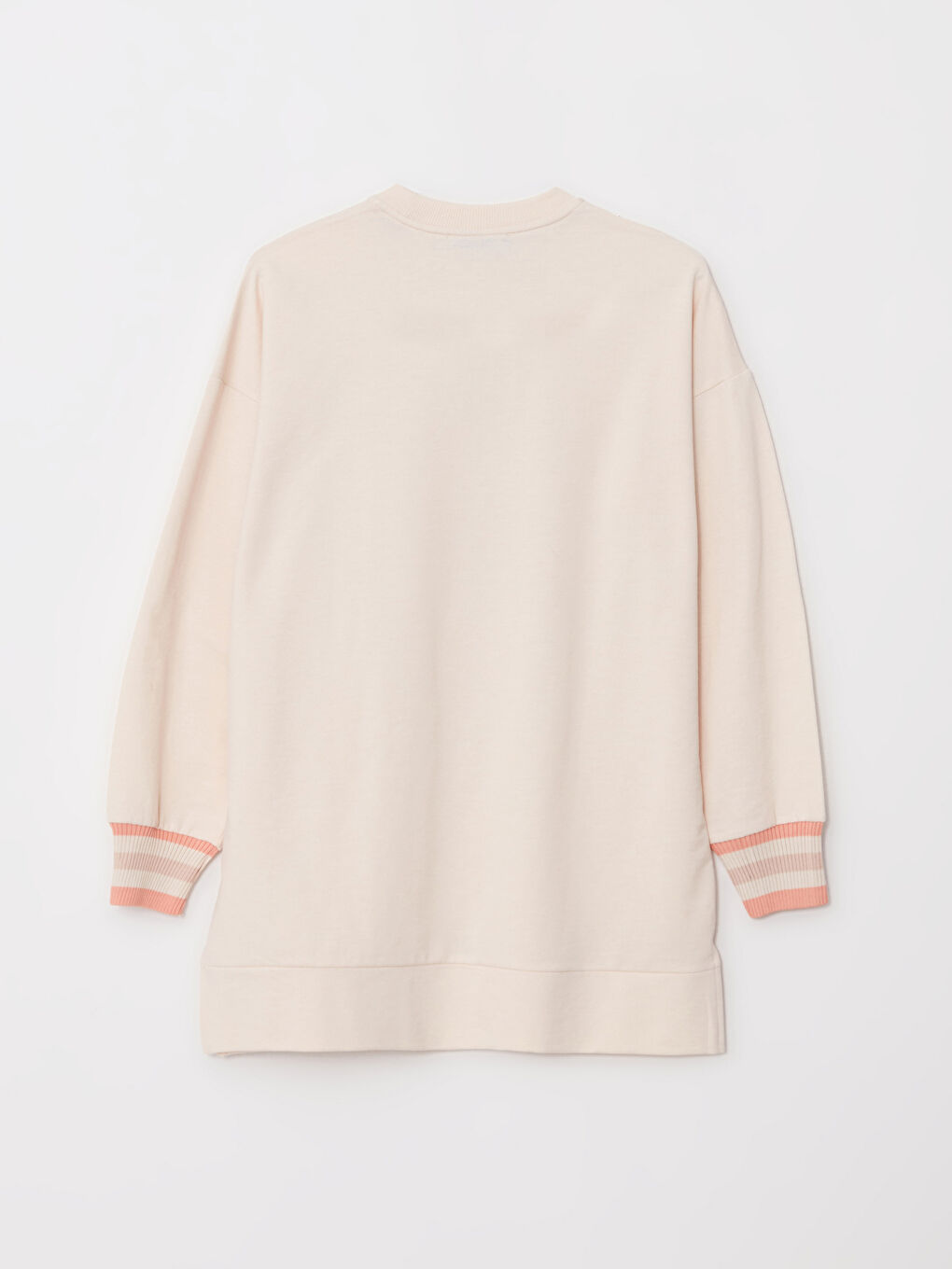 Ekru Bisiklet Yaka Yazı Baskılı Uzun Kollu Oversize Kadın Sweatshirt Tunik-6