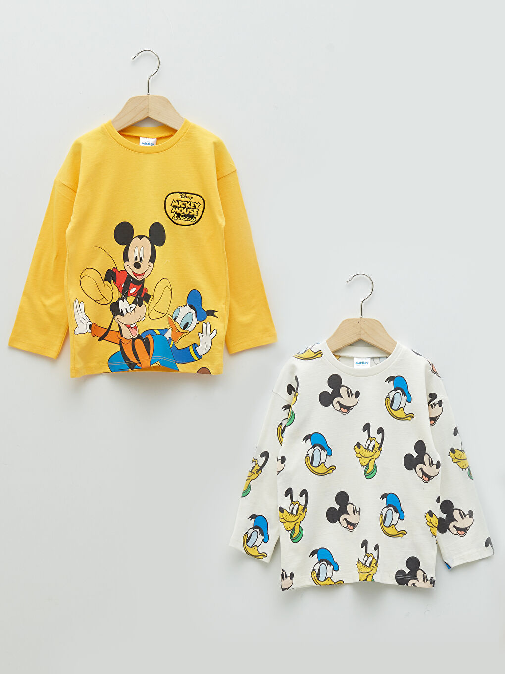 Rundhalsausschnitt Langarm Mickey Mouse Bedrucktes Baby Jungen T-Shirt 2er-Pack