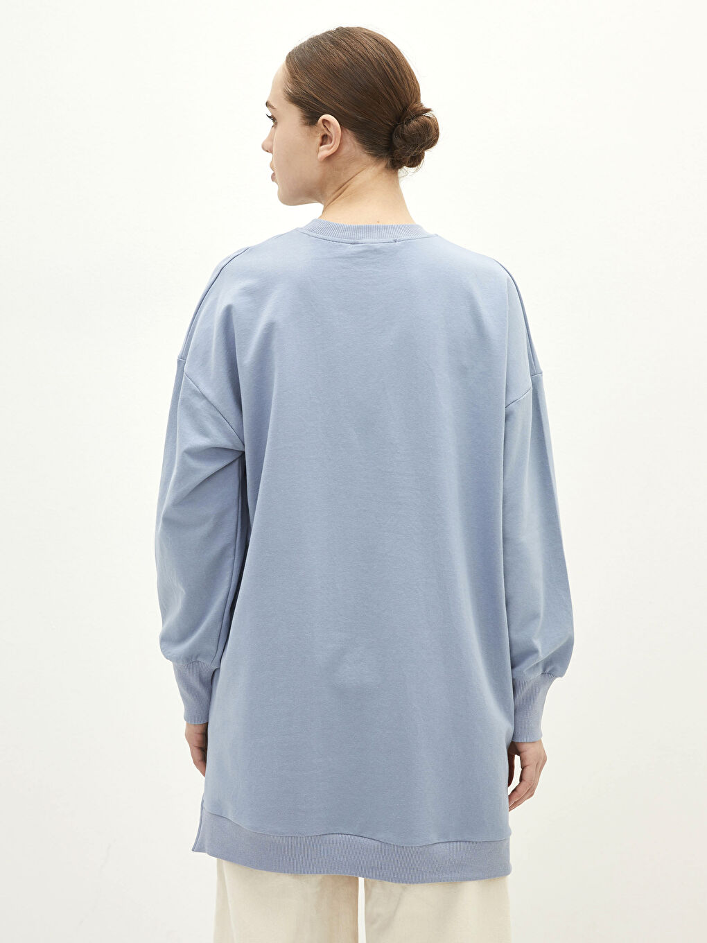 Mavi Bisiklet Yaka Baskılı Uzun Kollu Kadın Sweatshirt Tunik-4