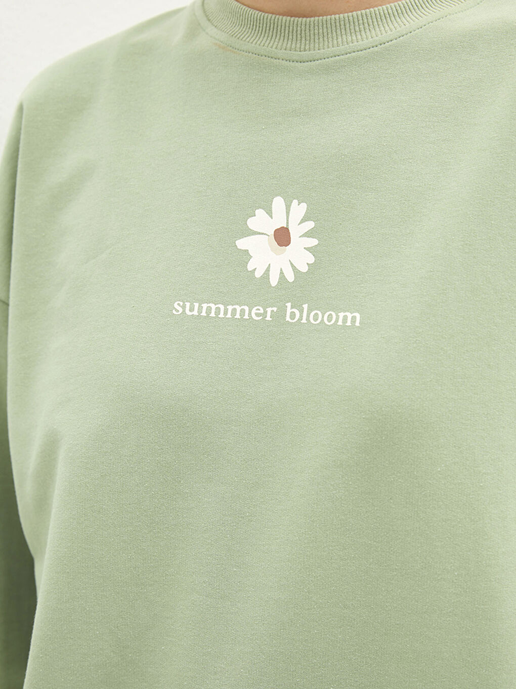 Yeşil Bisiklet Yaka Baskılı Uzun Kollu Kadın Sweatshirt Tunik-3