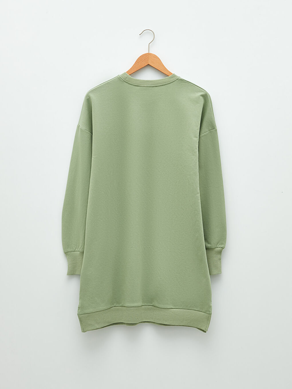 Yeşil Bisiklet Yaka Baskılı Uzun Kollu Kadın Sweatshirt Tunik-6