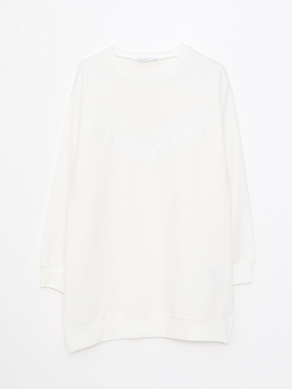 Суитшърт туника с кръгло деколте, бродиран, дълъг ръкав за жени-5