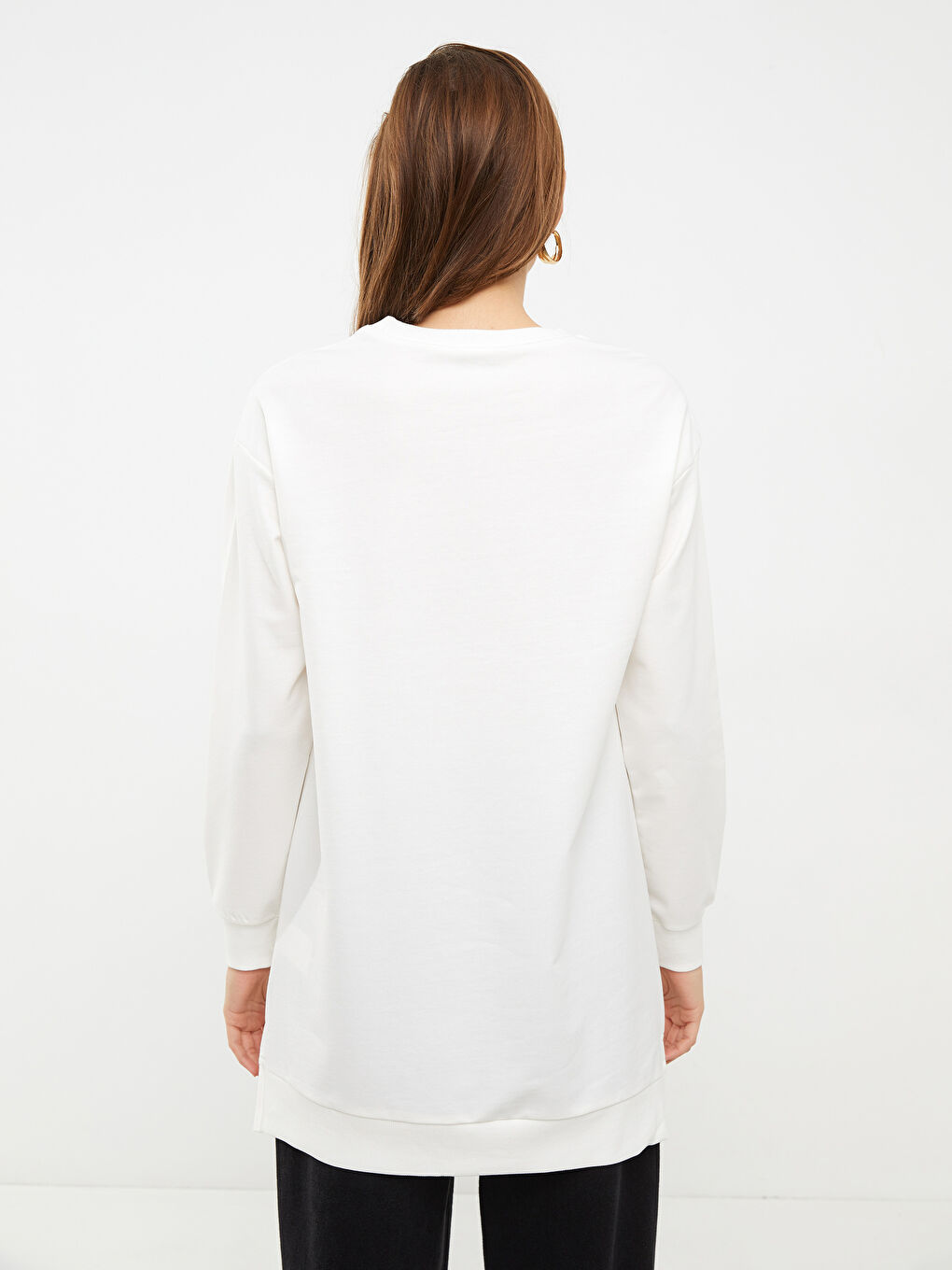 Суитшърт туника с кръгло деколте, бродиран, дълъг ръкав за жени-4