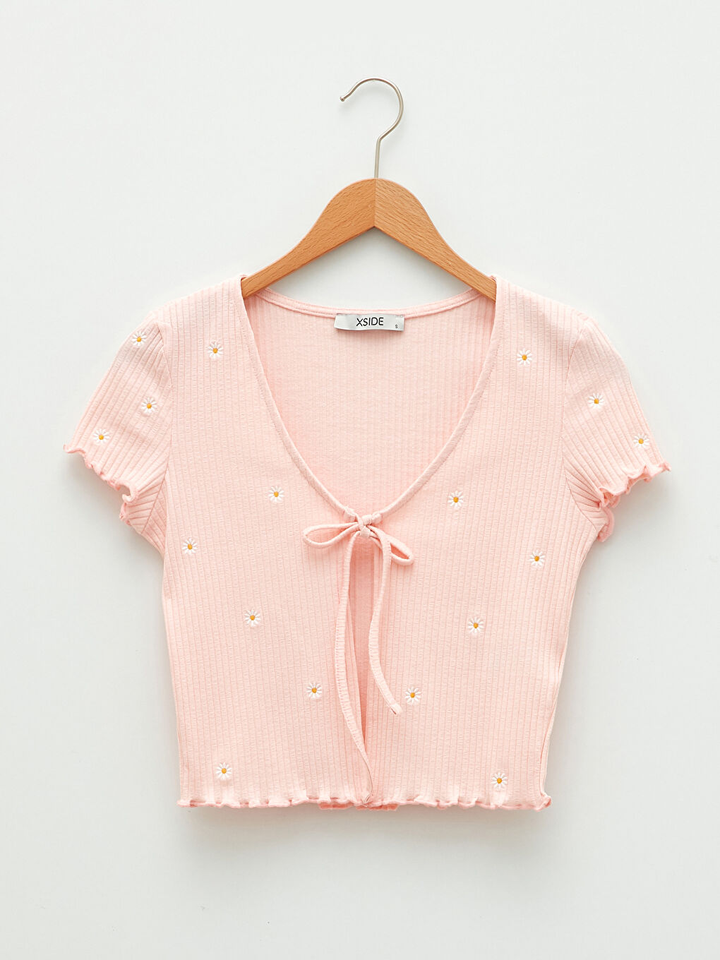 Cardigan cu Decolteu în V Brodat cu Mânecă Scurtă și Legare Frontală pentru Femei-5