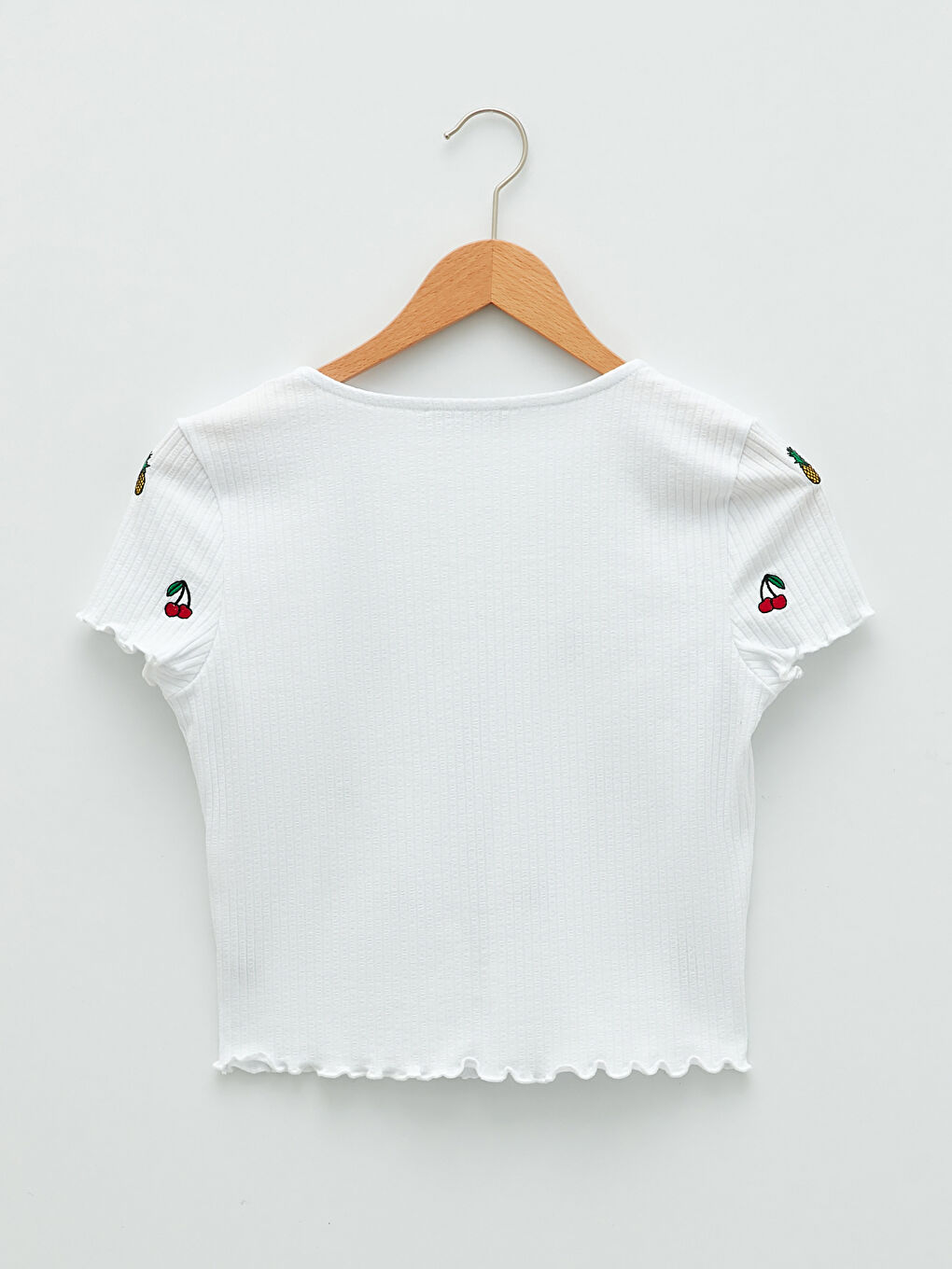 Beyaz V Yaka Nakışlı Kısa Kollu Crop Kadın Hırka-6