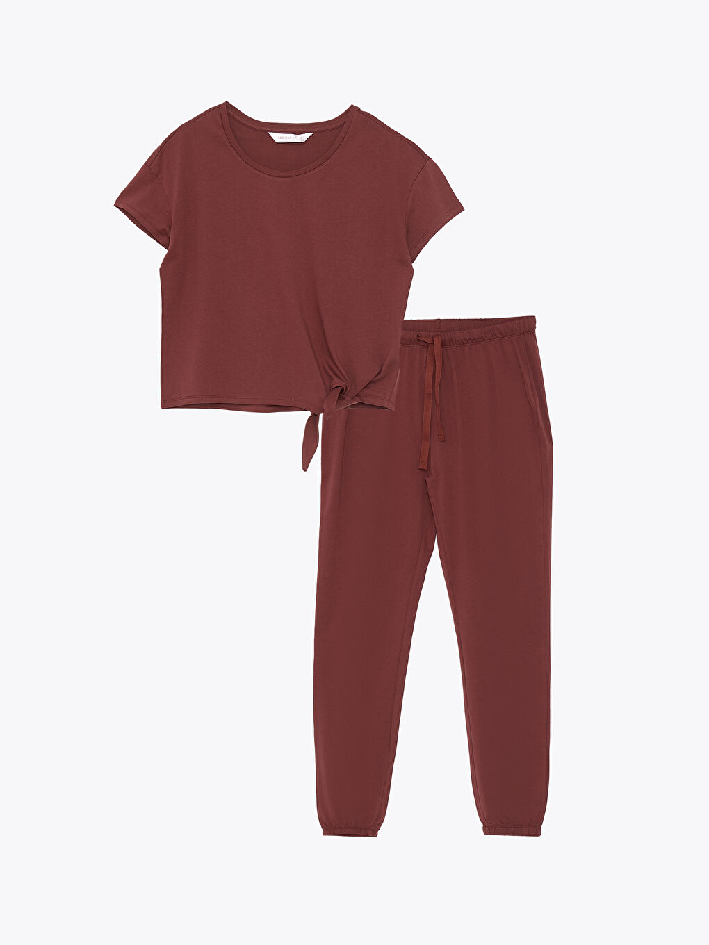 طقم بيجامة ياقة دائرية عادي كم قصير قطن للسيدات-5