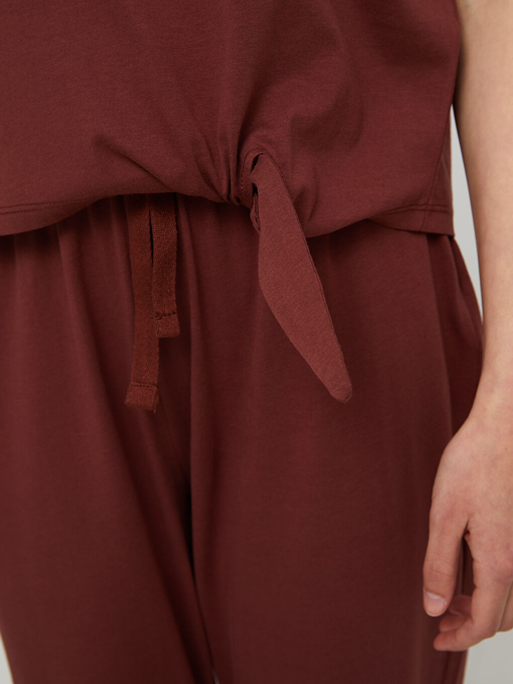 طقم بيجامة ياقة دائرية عادي كم قصير قطن للسيدات-3