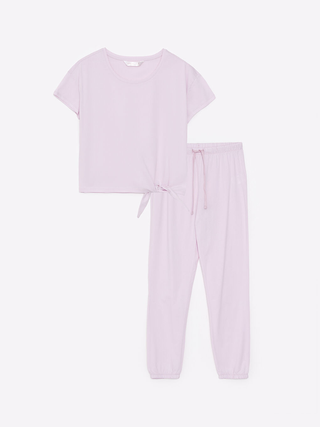 طقم بيجامة ياقة دائرية عادي كم قصير قطن للسيدات-4