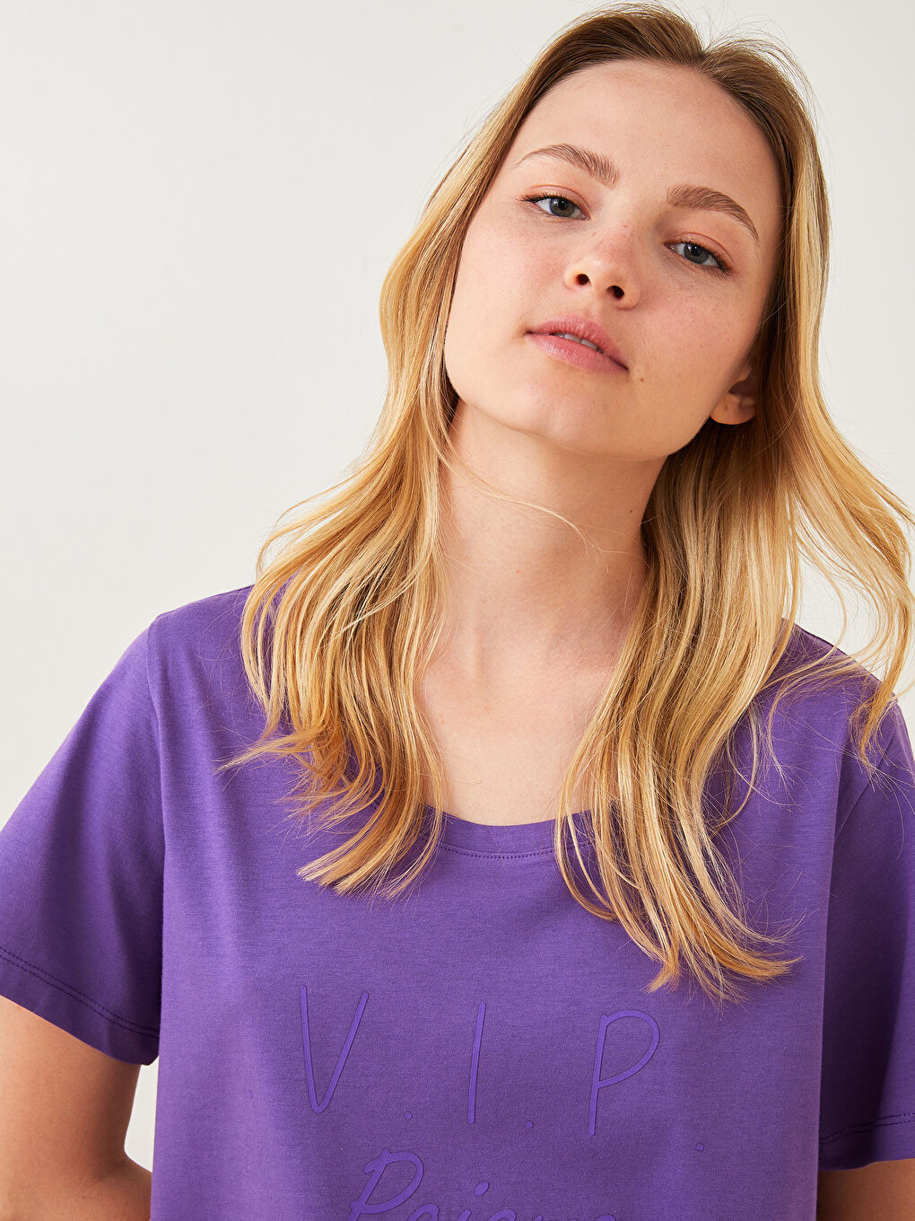 Ensemble de Pyjama en Coton à Manches Courtes Imprimé Col Rond pour Femmes-1