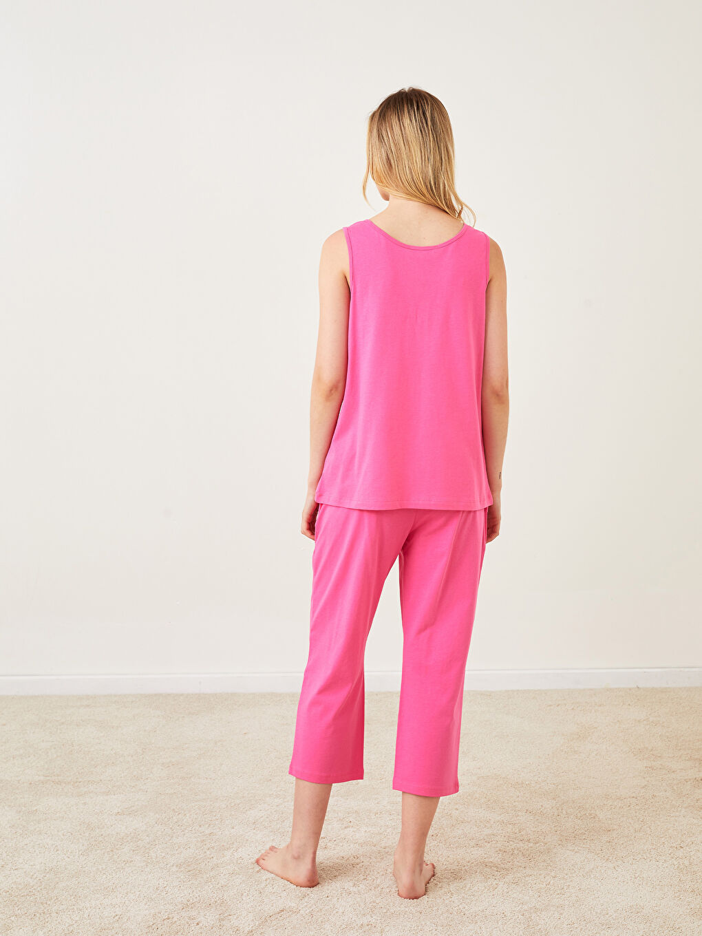 LCW DREAM Pembe U Yaka Düz Kolsuz Pamuklu Kadın Pijama Takımı - 4