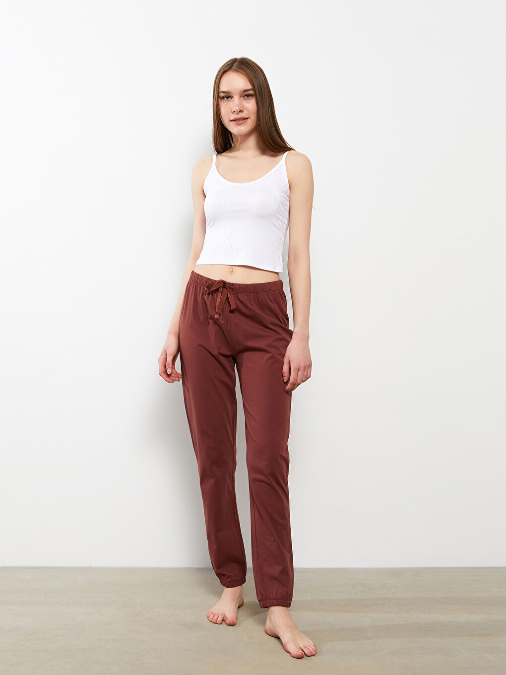 Bas De Pyjama Jogger En Coton Régulier À Taille Élastique Pour Femmes-1