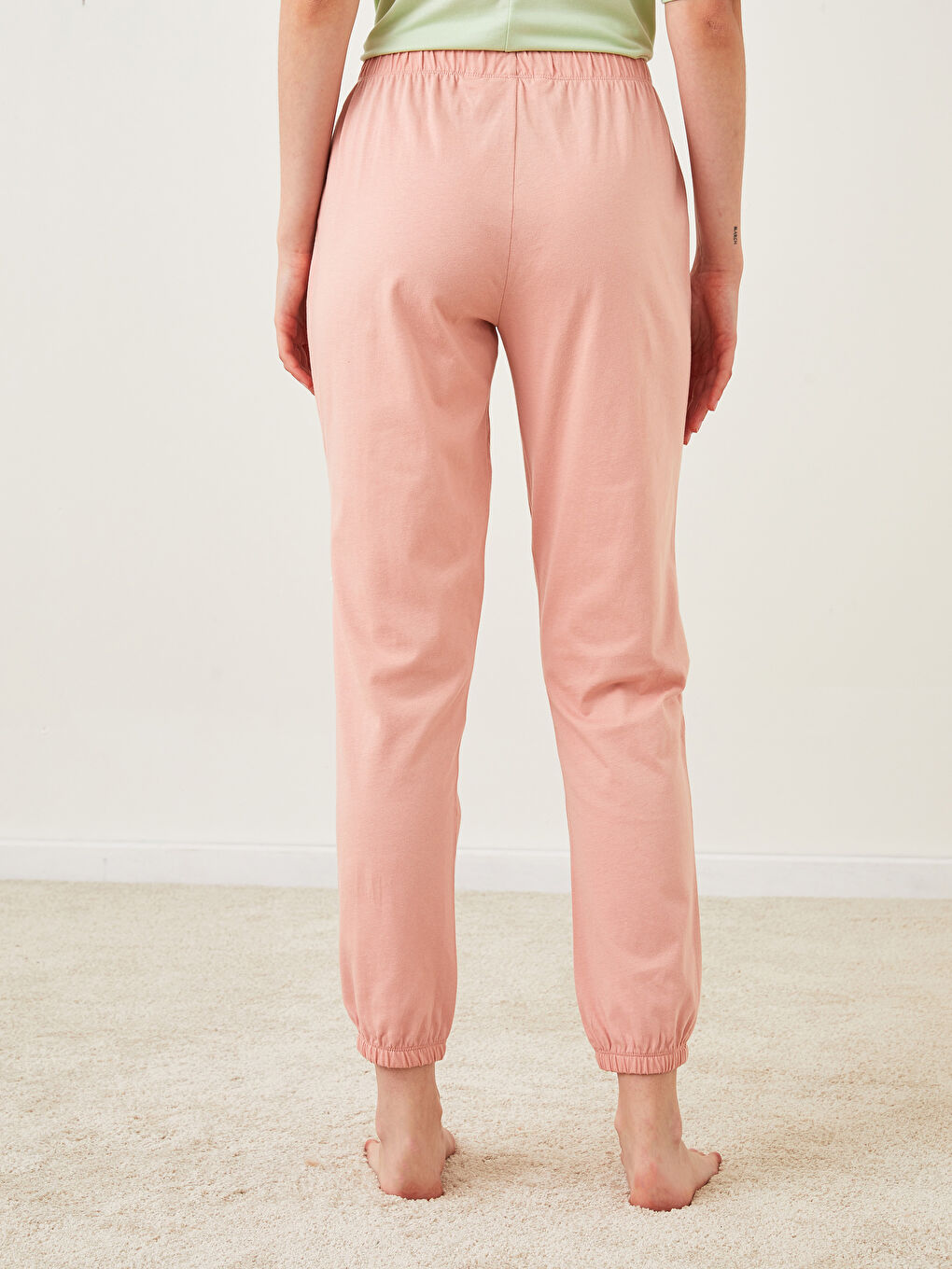 LCW DREAM Pembe Beli Lastikli Düz Pamuklu Kadın Jogger Pijama Alt - 4