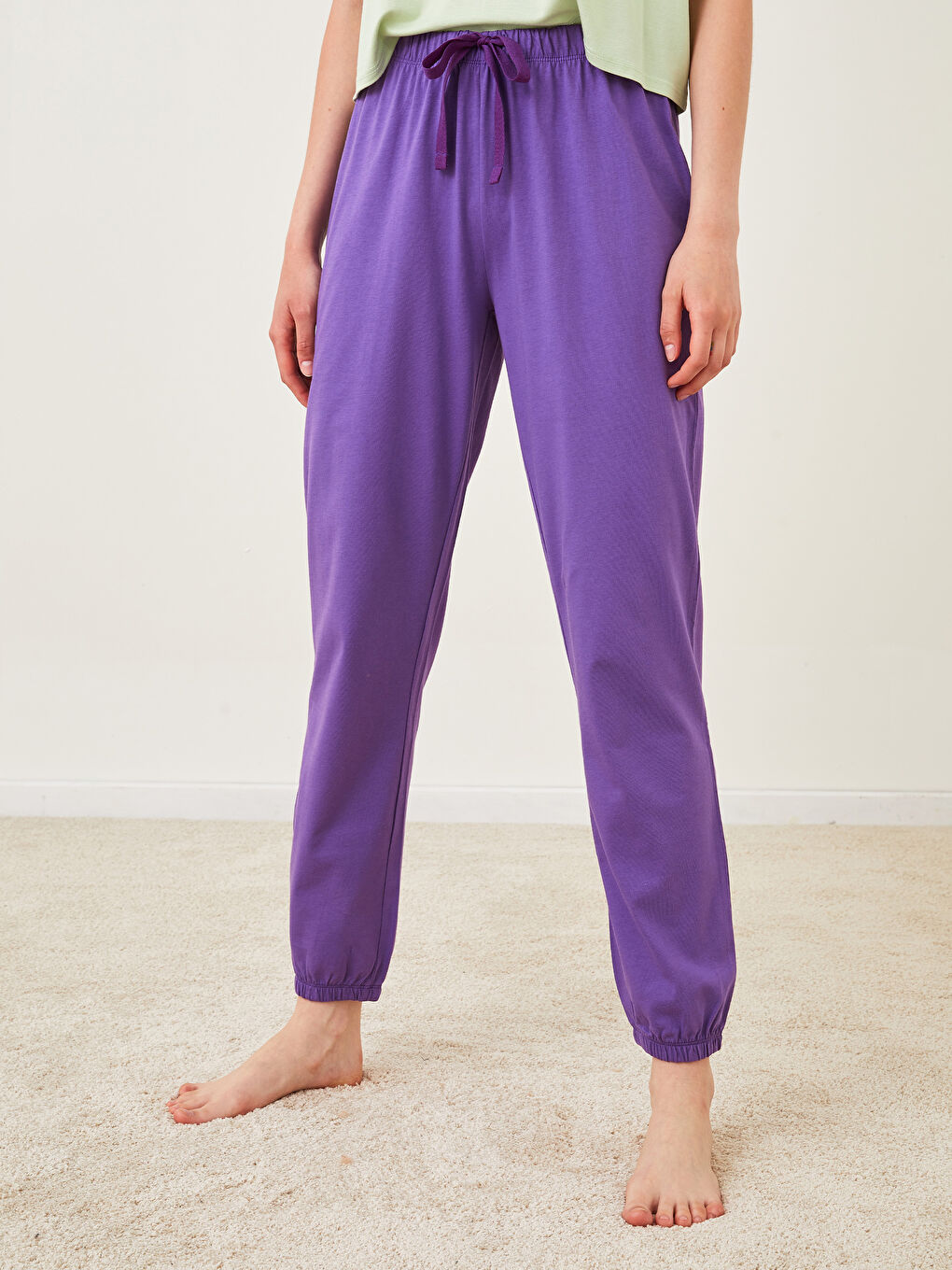 LCW DREAM Mor Beli Lastikli Düz Pamuklu Kadın Jogger Pijama Alt - 3