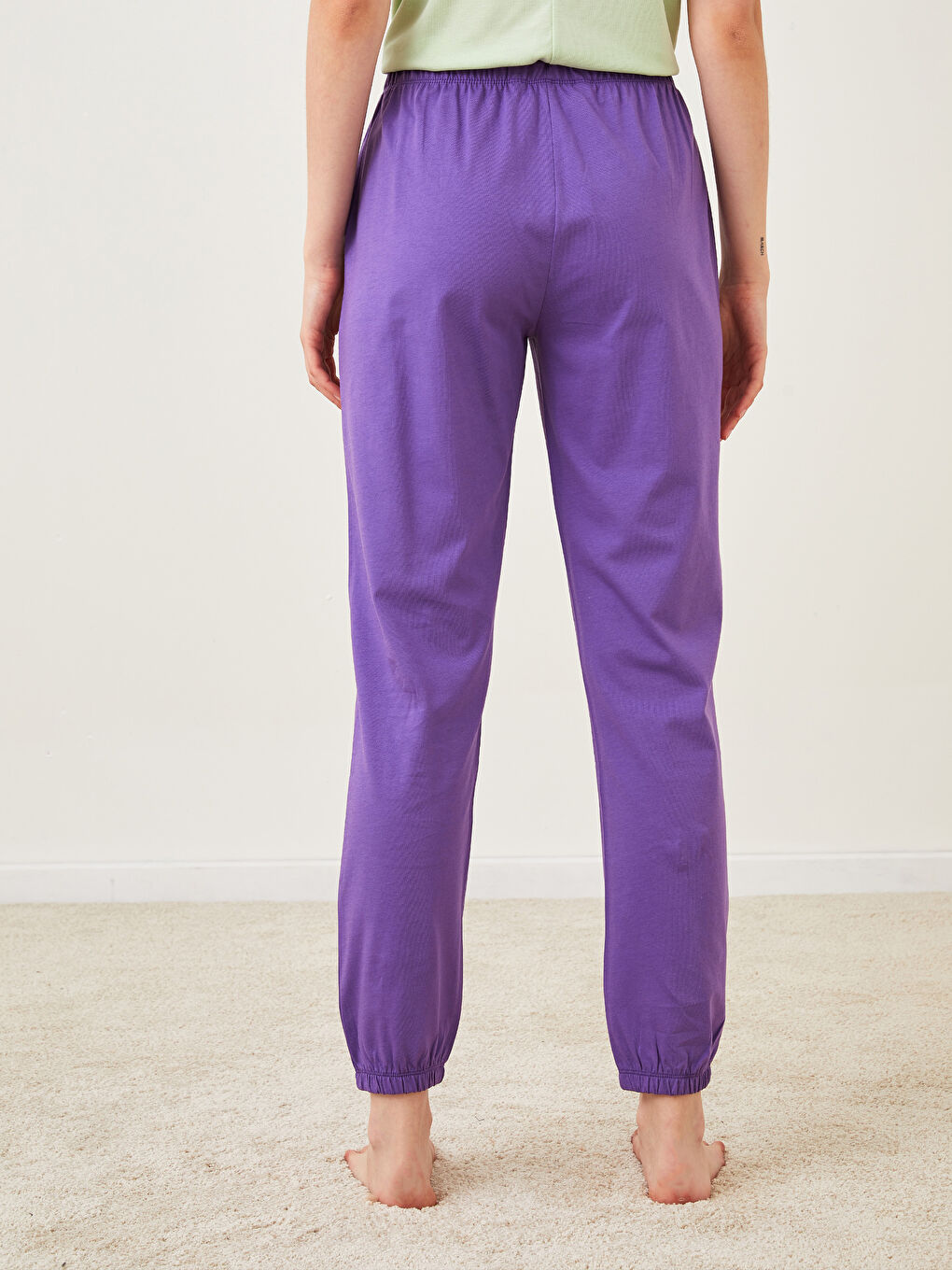 LCW DREAM Mor Beli Lastikli Düz Pamuklu Kadın Jogger Pijama Alt - 4