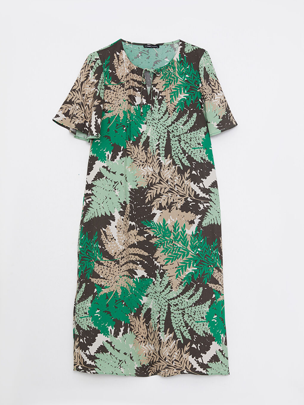 Tie Collar Patterned Short Sleeve Viscose Women's Dress-5