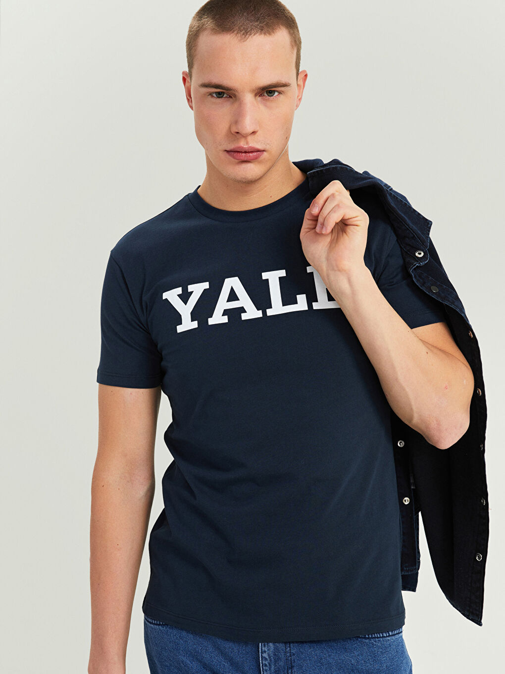 T-shirt pour Hommes en Coton Peigné à Manches Courtes avec Col Rond Imprimé Yale University