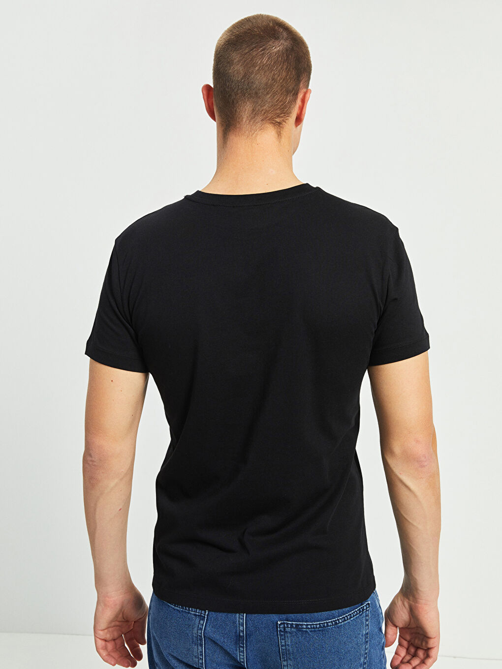 Siyah Bisiklet Yaka Kısa Kollu Rolling Stones Baskılı Penye Erkek Tişört-5