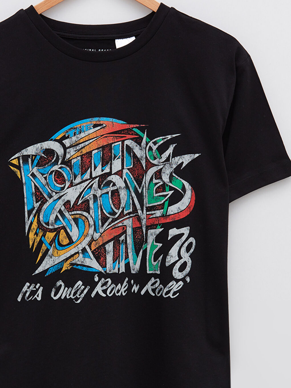 Siyah Bisiklet Yaka Kısa Kollu Rolling Stones Baskılı Penye Erkek Tişört-8