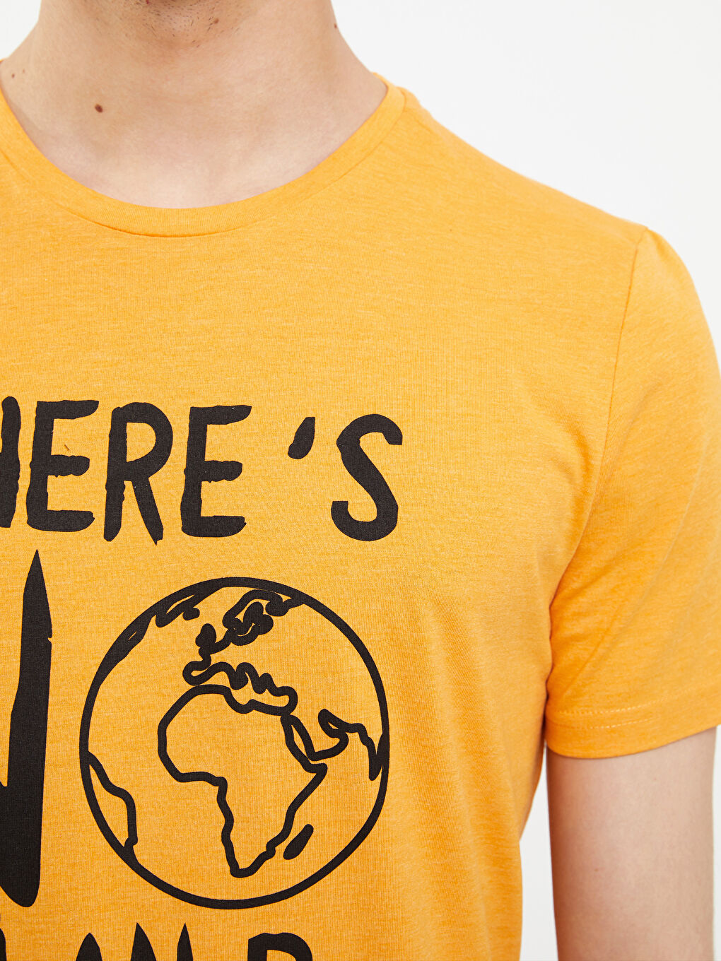 Turuncu Bisiklet Yaka Kısa Kollu Baskılı Erkek Tişört-3