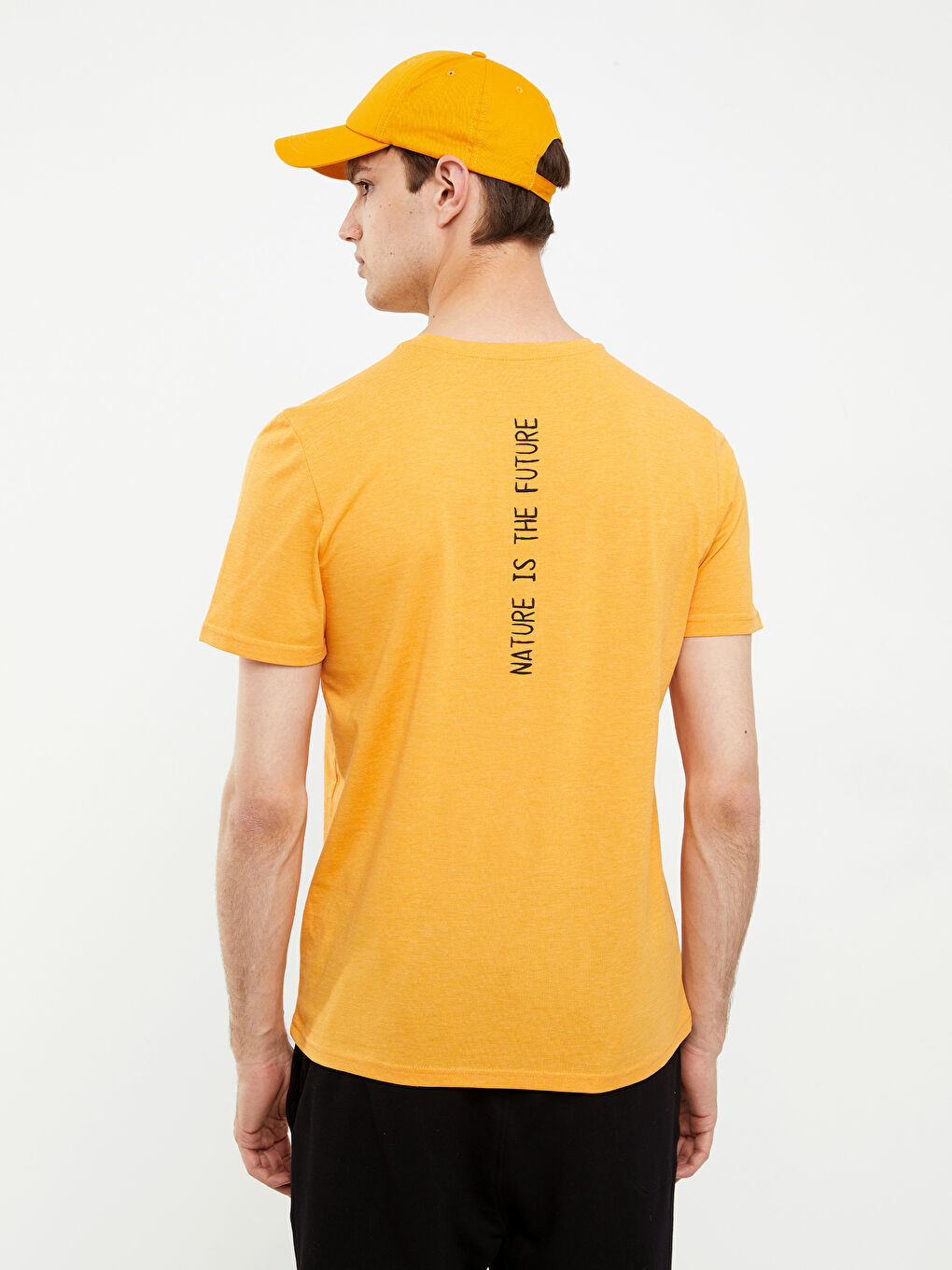 Turuncu Bisiklet Yaka Kısa Kollu Baskılı Erkek Tişört-4