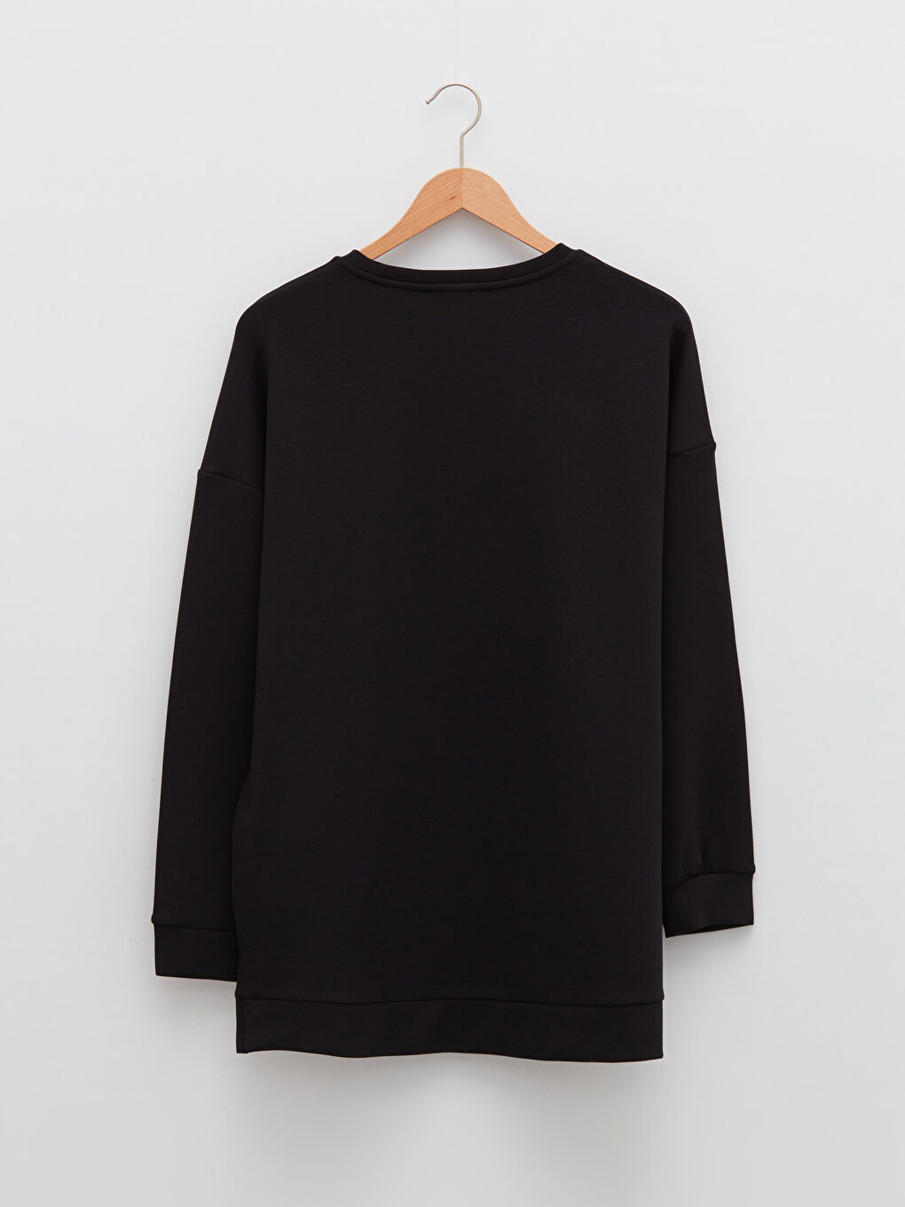 Siyah Bisiklet Yaka Düz Uzun Kollu Kadın Sweatshirt-6