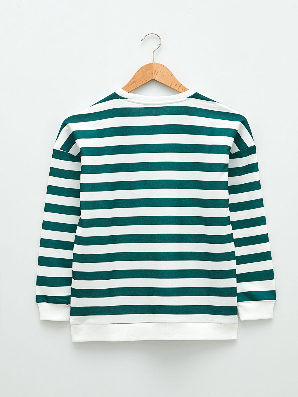 Yeşil Bisiklet Yaka Çizgili Uzun Kollu Kadın Sweatshirt-6