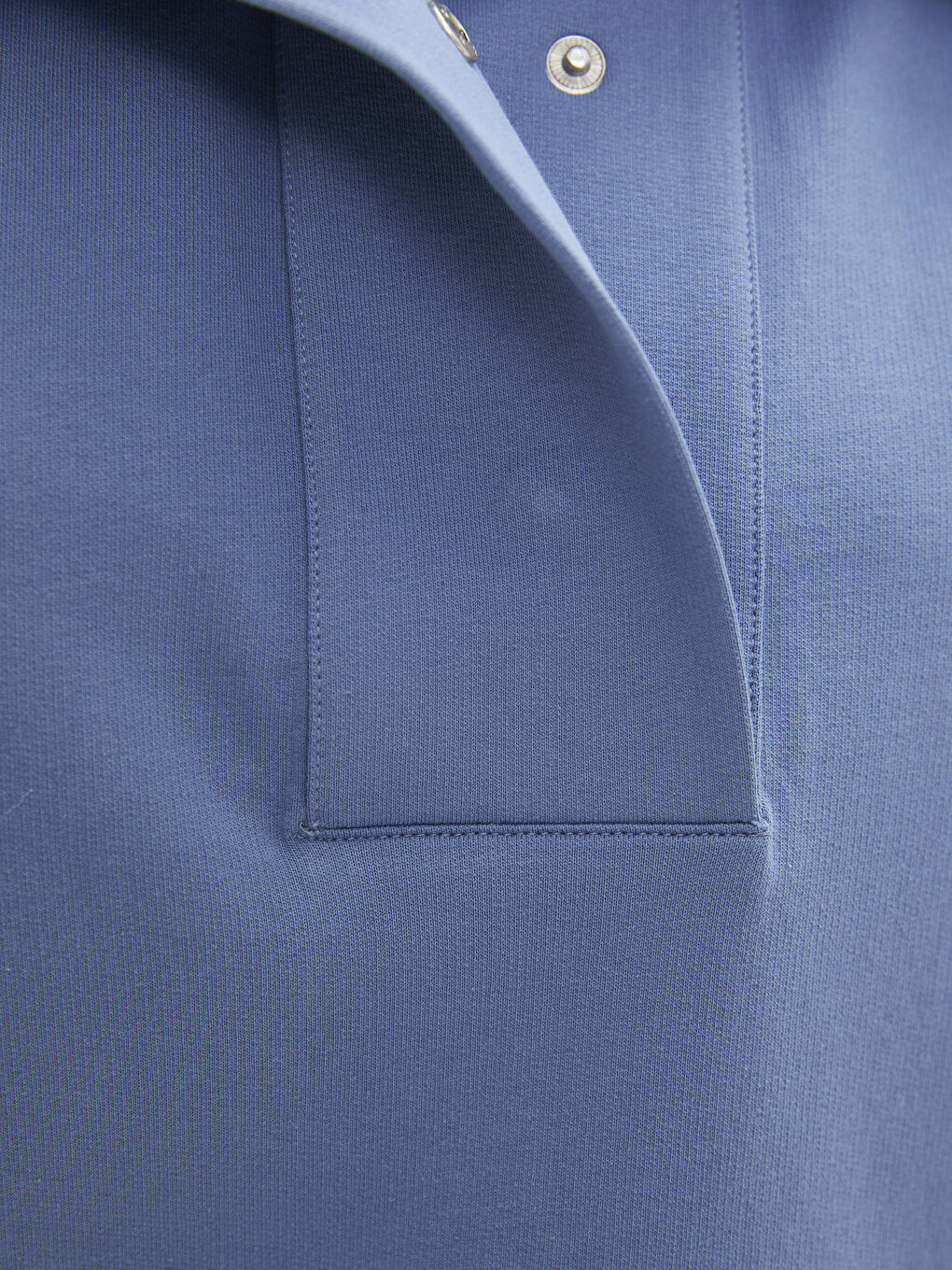 Mavi Dik Yaka Düz Uzun Kollu Pamuklu Kadın Sweatshirt-3