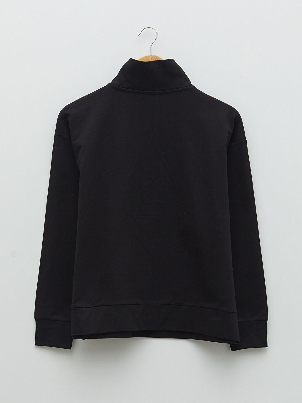 Siyah Dik Yaka Düz Uzun Kollu Pamuklu Kadın Sweatshirt-6