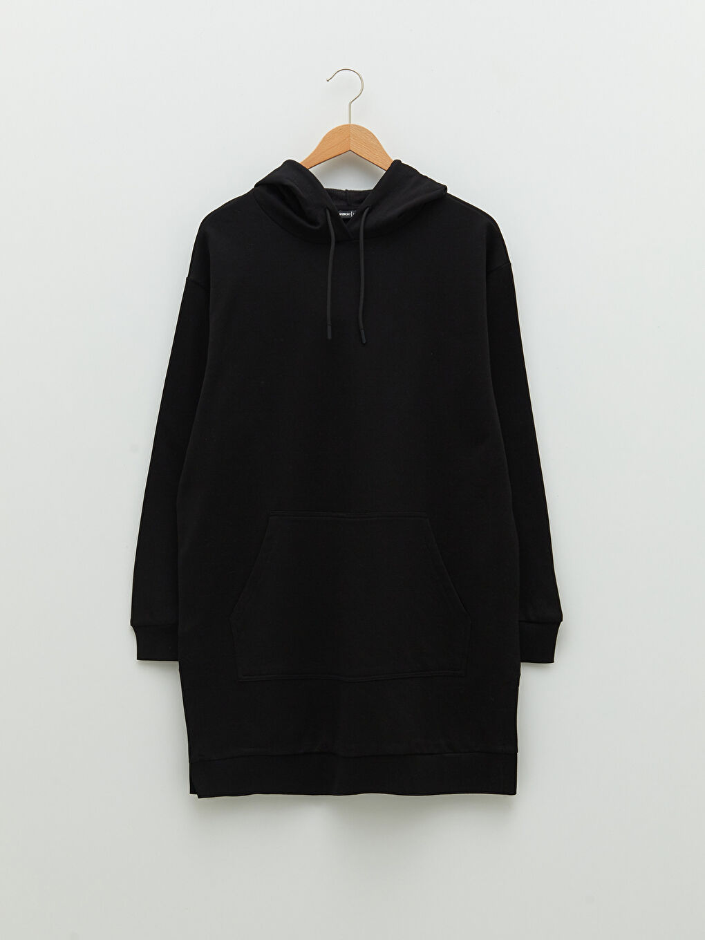 Siyah Kapüşonlu Düz Uzun Kollu Kadın Sweatshirt Tunik-4