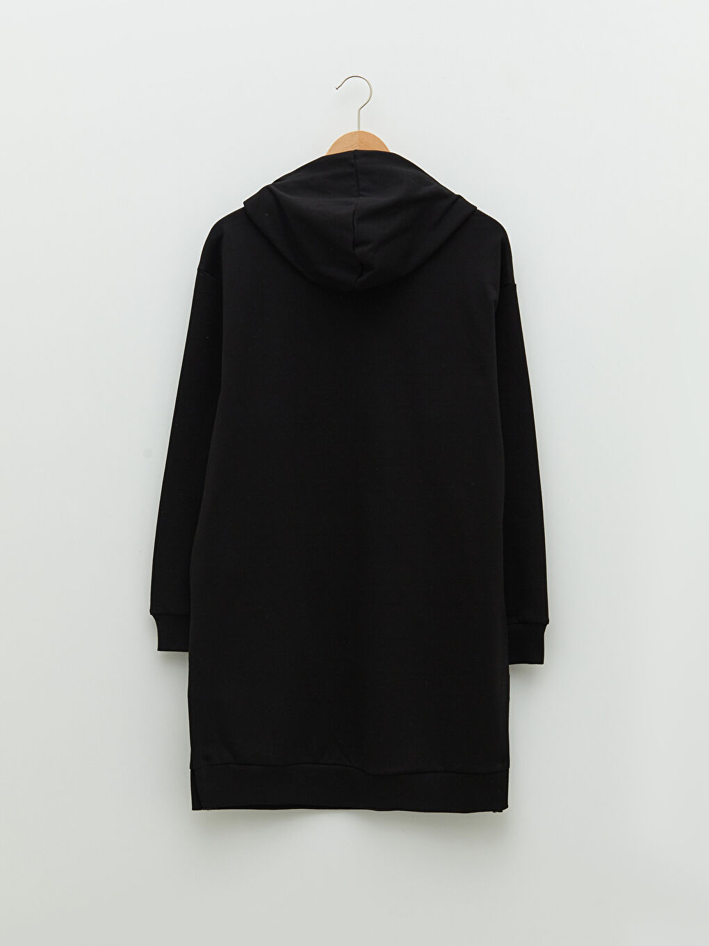 Siyah Kapüşonlu Düz Uzun Kollu Kadın Sweatshirt Tunik-5
