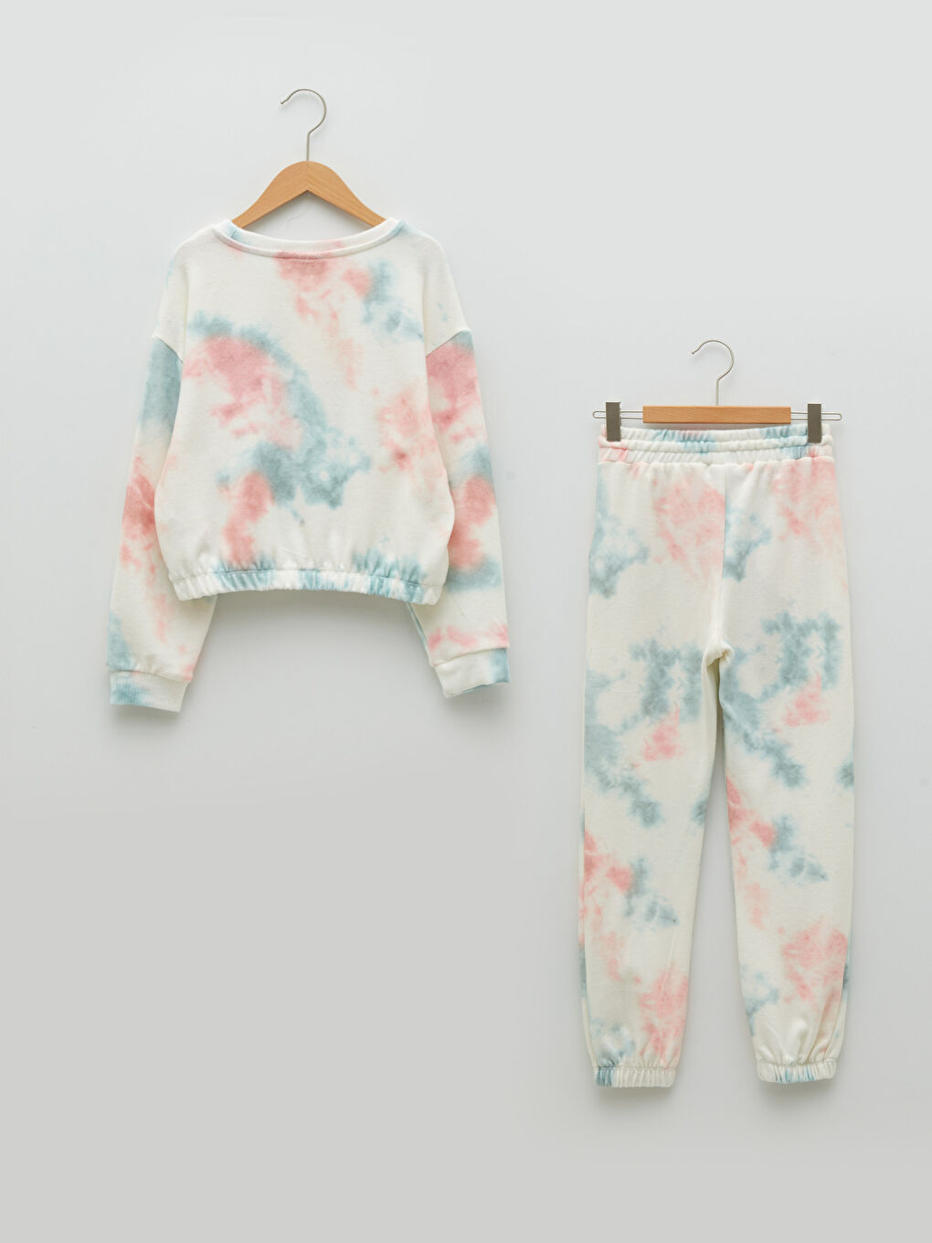 Crew Neck Tie-Dye Patterned Long Sleeve Girls' Sweatshirt and Tracksuit Bottoms-1