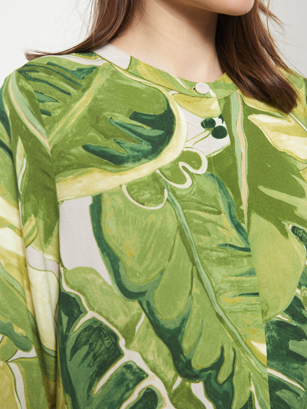 Karışık Bisiklet Yaka Desenli Uzun Kollu Viskon Kadın Tunik-4