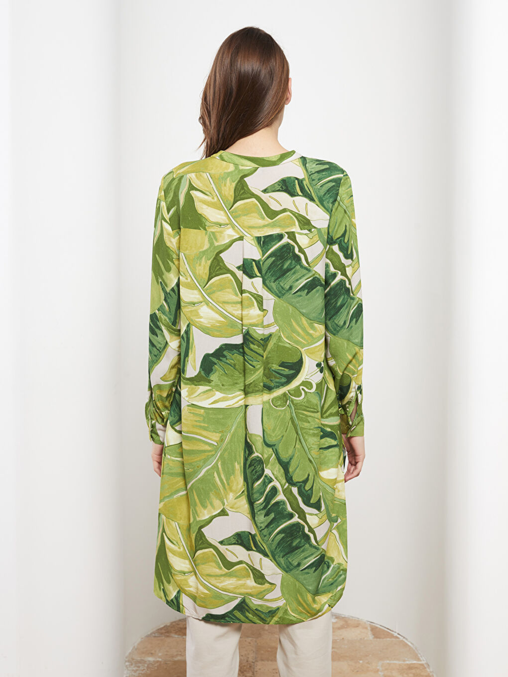 Karışık Bisiklet Yaka Desenli Uzun Kollu Viskon Kadın Tunik-5