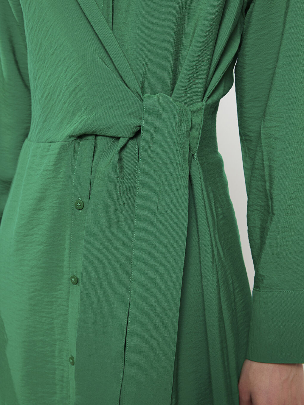 Yeşil Düz Uzun Kollu Kadın Gömlek Tunik-3