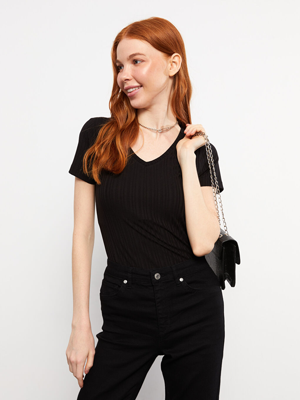 V-Neck Straight Short Sleeve Women's Crop