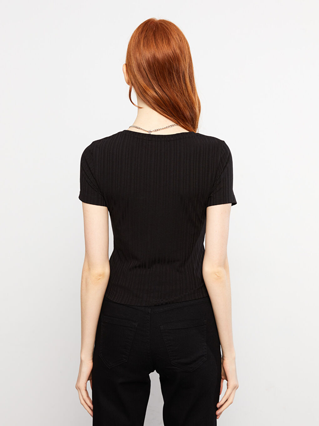 V-Neck Straight Short Sleeve Women's Crop-3