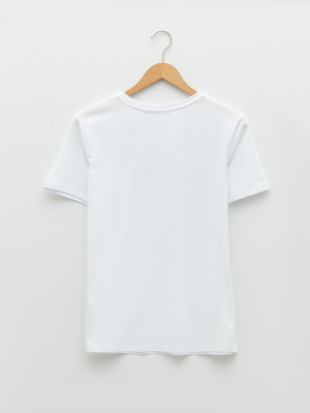 Beyaz Bisiklet Yaka Baskılı Kısa Kollu Pamuklu Kadın Tişört-6