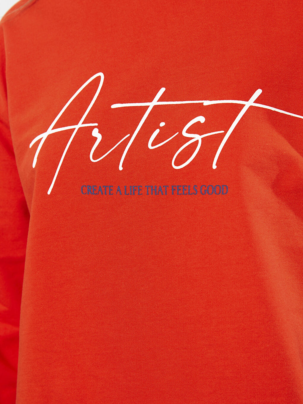 Turuncu Bisiklet Yaka Yazı Baskılı Uzun Kollu Kadın Sweatshirt-3