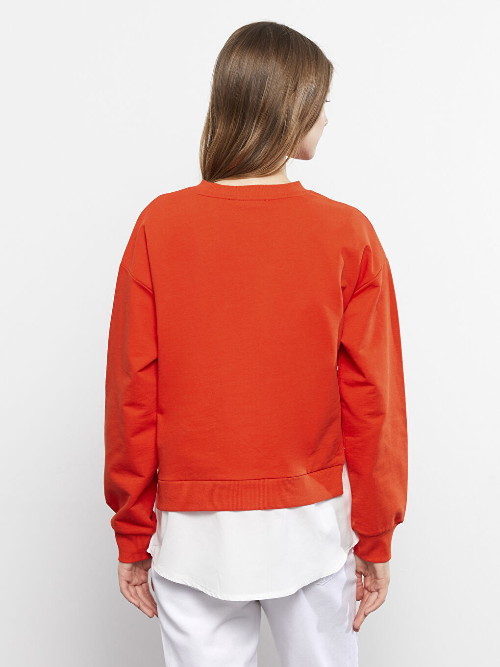 Turuncu Bisiklet Yaka Yazı Baskılı Uzun Kollu Kadın Sweatshirt-4