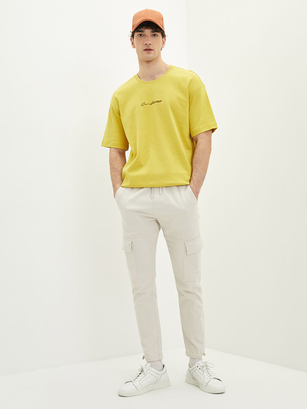 Bej Slim Fit Erkek Kargo Pantolon-1